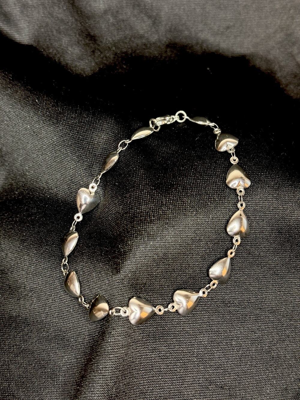 Stainless Steel Polished Hearts 9in Anklet